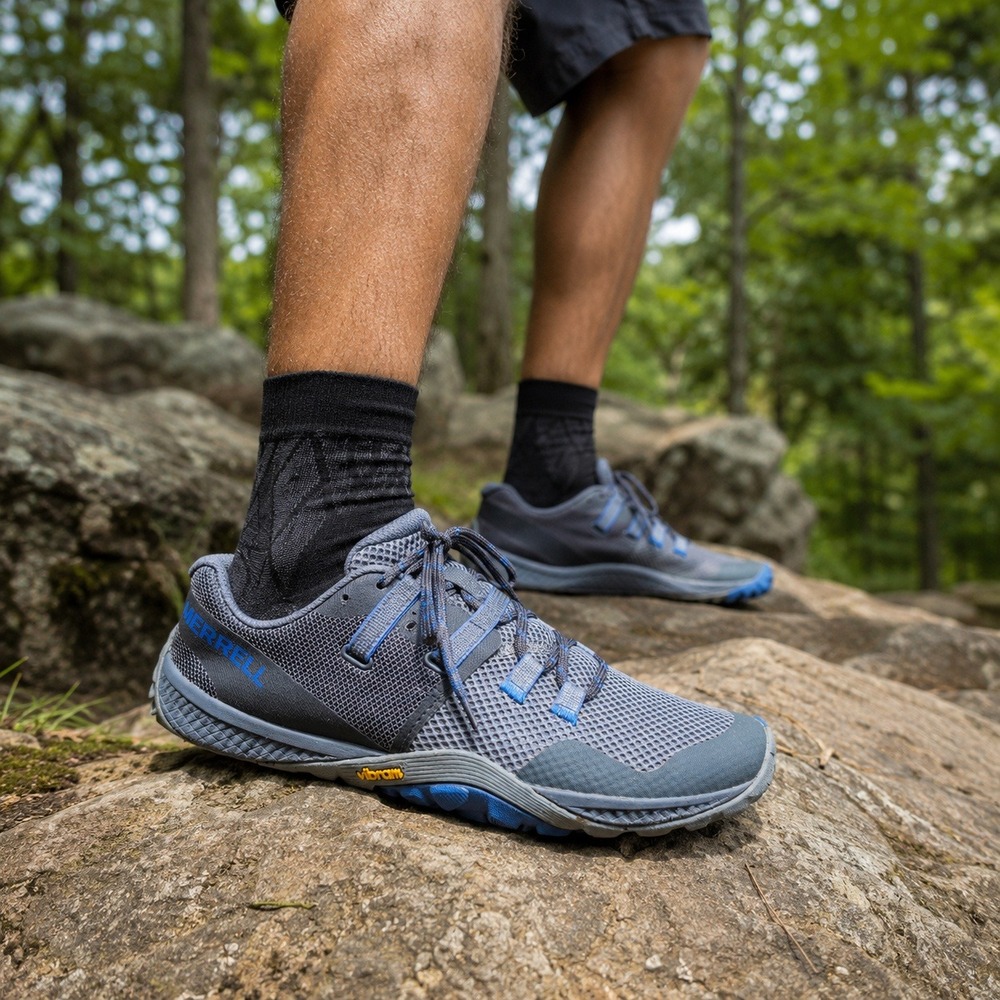 Merrell Trail Glove 6 Barefoot Minimalist Shoes Trail Running Mens 7.5 Gray Blue
